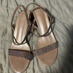 David’s Bridal Silver Colorful Tan Sandals with Ankle Straps